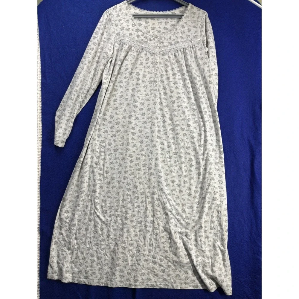 Cottagecore Womens Unbranded Floral Lace Trim Nightgown L Grey Pink